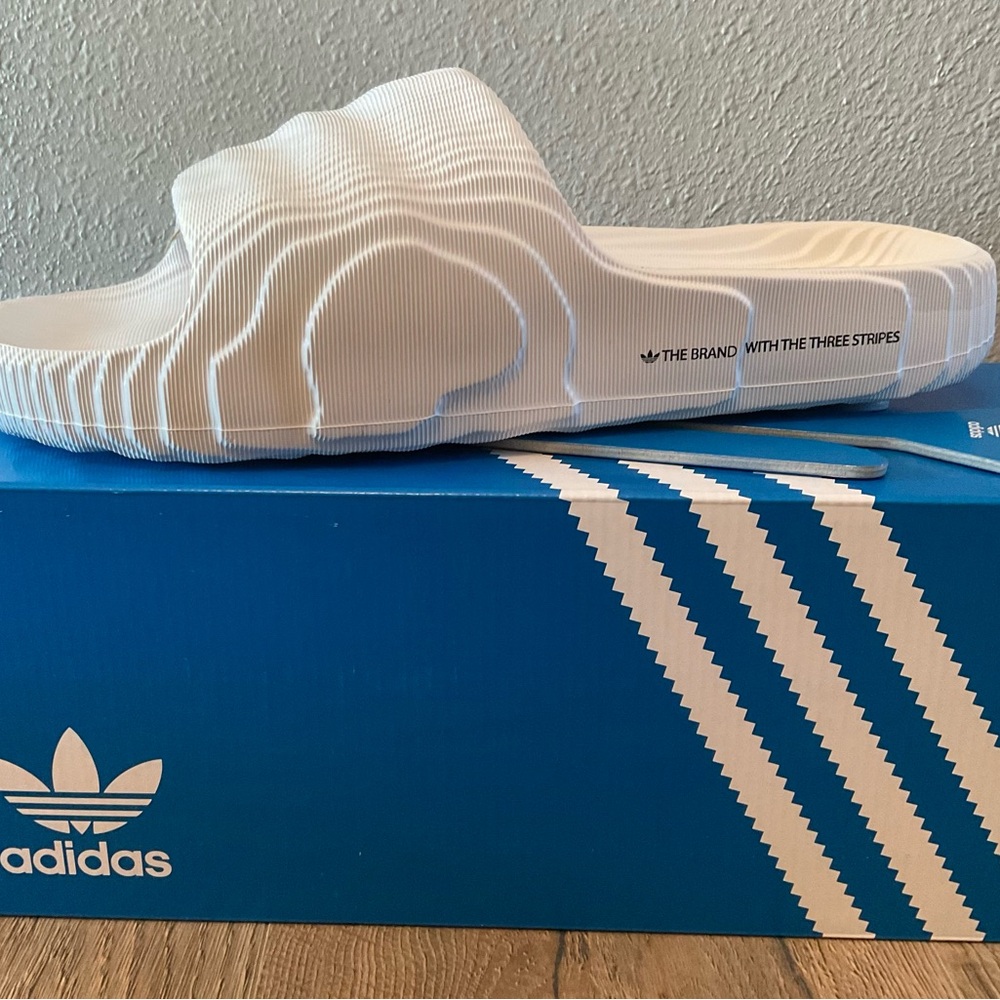 Adidas White Slide Sandals with Textured Design